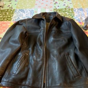 Men’s brown leather jacket.